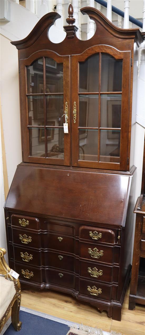An American mahogany bureau bookcase W.95cm